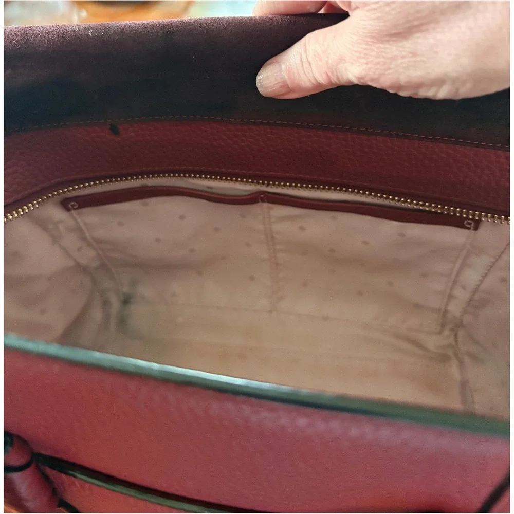 Kate Spade Burgundy Pebbled Leather and Suede Satchel Crossbody Bag
